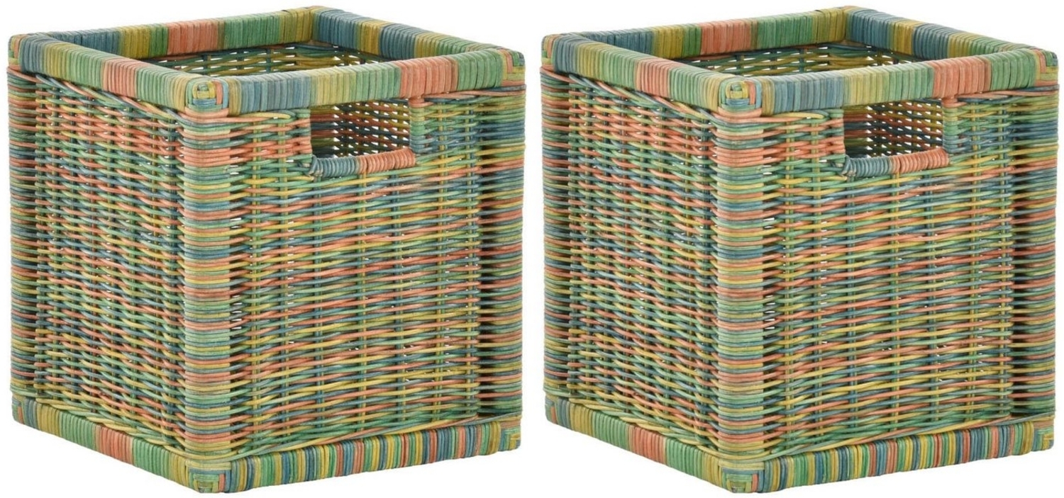 Krines Home Regalkorb Set/2 Regalkorb Aufbewahrungskorb geflochten Rattan (Quadratisch) (2-teiliges Set), Korbset Aufbewahrung Regal Schrankkorb Korb, ca. 28 x 29 x 30 cm Bild 1