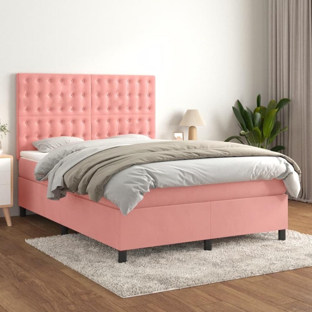 vidaXL Boxspringbett mit Matratze Rosa 140x200 cm Samt 3143270 Bild 1