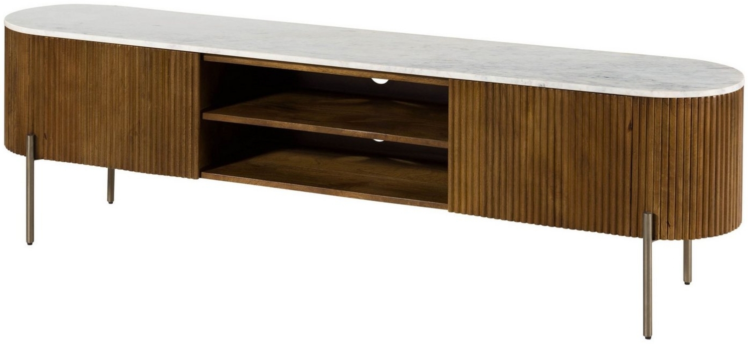 Massivmoebel24 TV-Board (Mango 180x36x51 braun lackiert / Marmor weiß BARCELONA #211) Bild 1