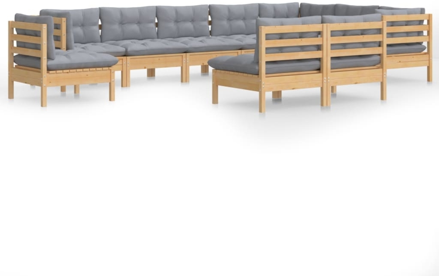 vidaXL 10-tlg. Garten-Lounge-Set mit Grauen Kissen Kiefer Massivholz 3096754 Bild 1