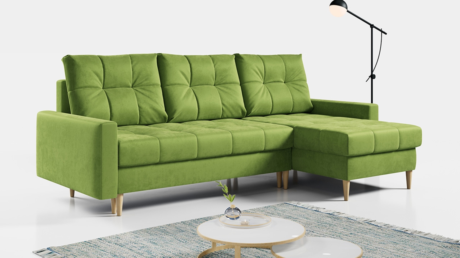 Ecksofa Wohnzimmer - L-form mit Schlaffunktion und Bettkasten - ASTRA - Grün Mikrofaser Bild 1