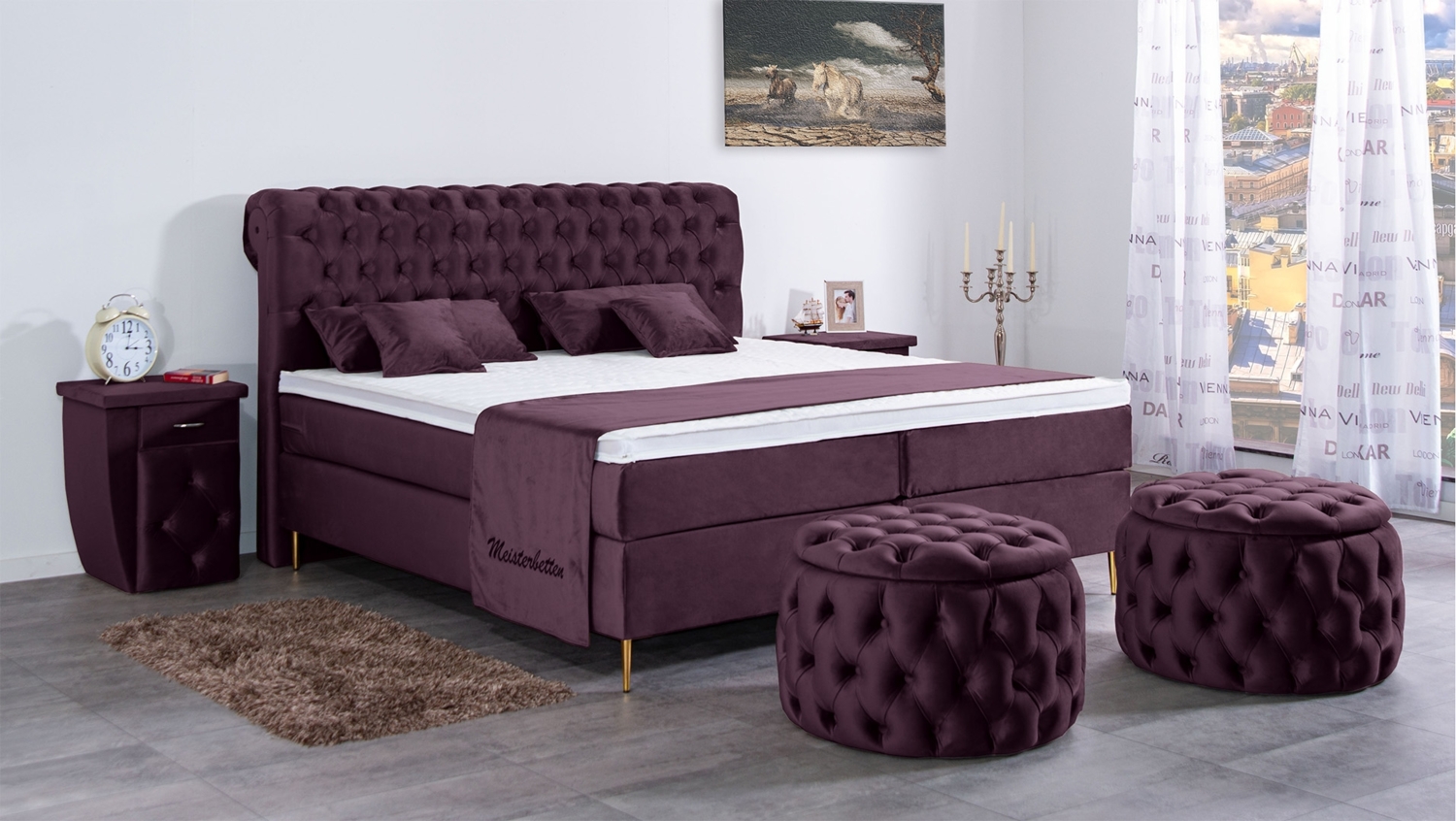 Meisterbetten Boxspringbett Lisa 240x200 in VS-Brombeere, Matratzenbezug Nano, Ergoflex-Topper Bild 1