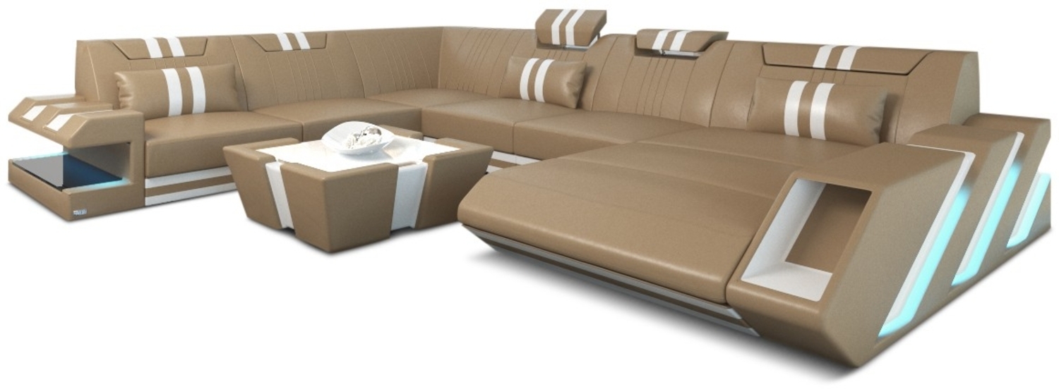 Sofa Dreams 'XXL Apollonia' Wohnlandschaft, 77 x 271 x 356 cm, Sandbeige / Weiß, Echtleder, Rechts Bild 1