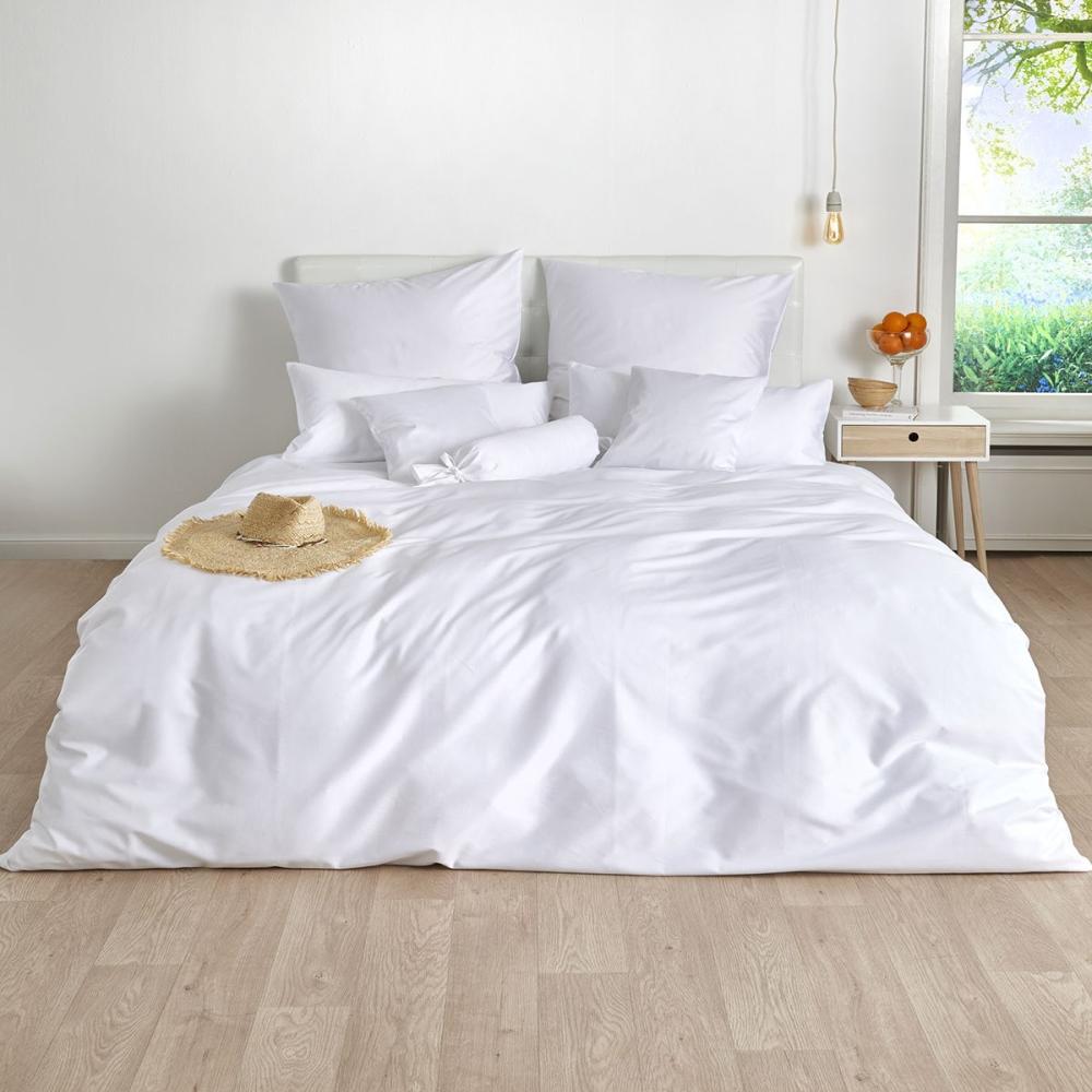 Traumschlaf Uni Mako-Satin Bettwäsche|160x210 cm + 65x100 cm| weiss Bild 1