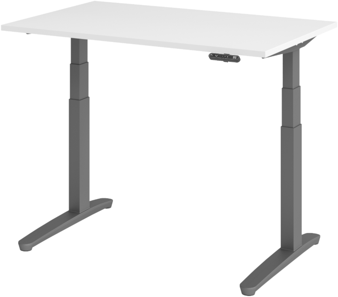 bümö elektrisch höhenverstellbarer Schreibtisch 120x80 cm mit Memory-Steuerung - Design Schreibtisch höhenverstellbar elektrisch, elektrischer Schreibtisch weiß, Gestell graphit, XBHM12-W-GG Bild 1