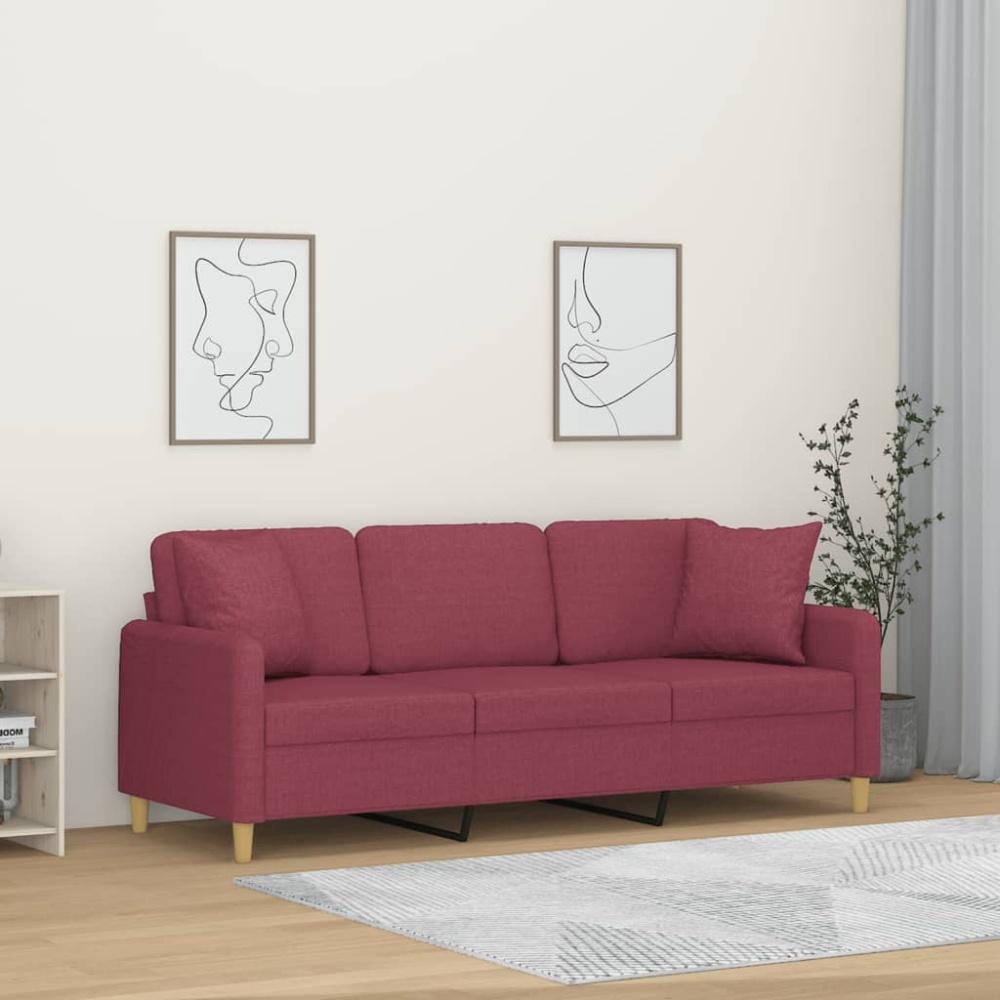 vidaXL 3-Sitzer-Sofa mit Zierkissen Weinrot 180 cm Stoff Bild 1