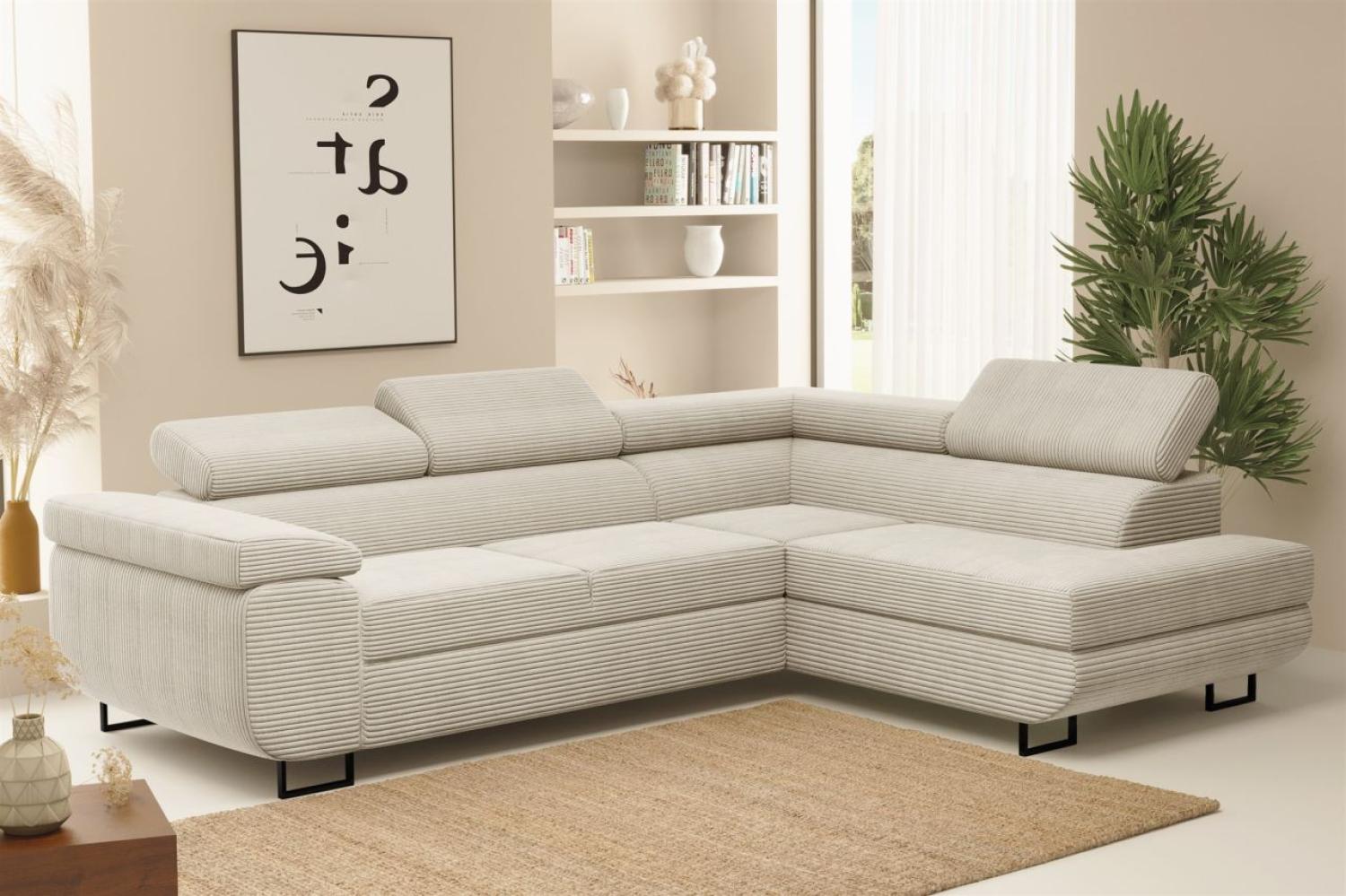 Ecksofa Sofa mit Schlaffunktion METZ Stoff Poso Beige Ottomane Rechts Bild 1