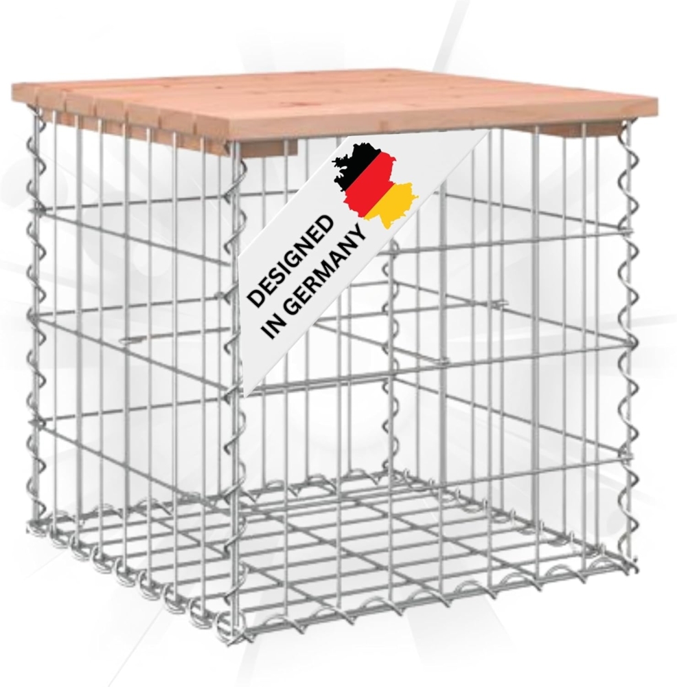 DELUKE® Gartenbank Gabionen BIKS aus Stahl 43x44x42cm Massivholz Douglasie Gabionenbank Gartentisch aus Gabionen Steinkorb Gabionengitter Ziergabione Drahtkorb befüllbar Bild 1
