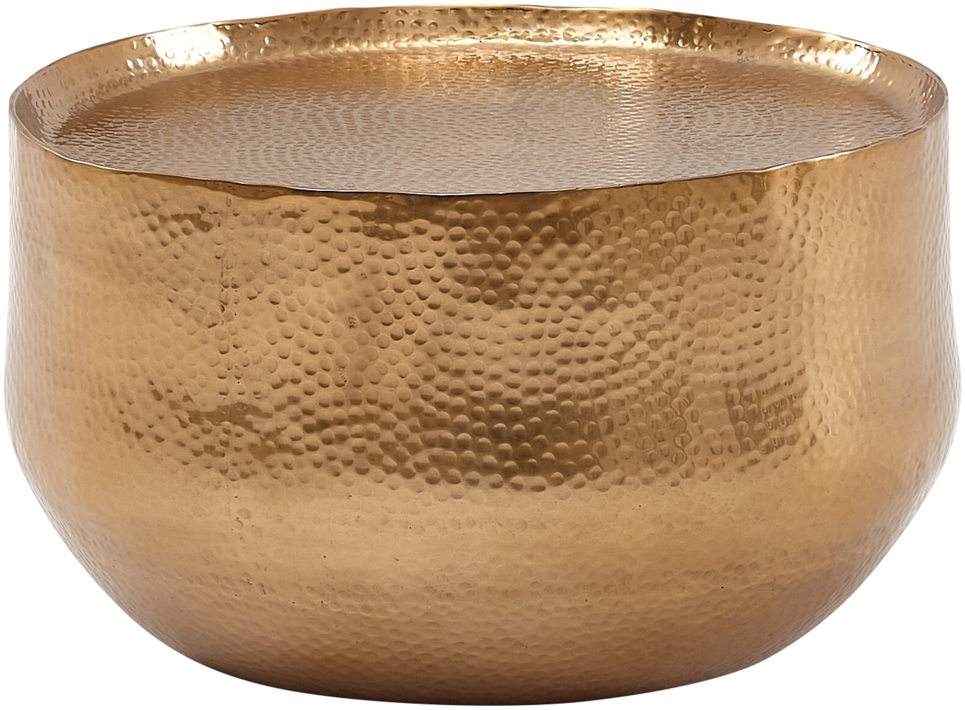 Couchtisch Aluminium Gold 60 x 60 x 35 cm Wohnzimmertisch Hammerschlag, Designer Sofatisch Rund Alu Orientalisch, Runder Kaffeetisch Metall Klein Bild 1