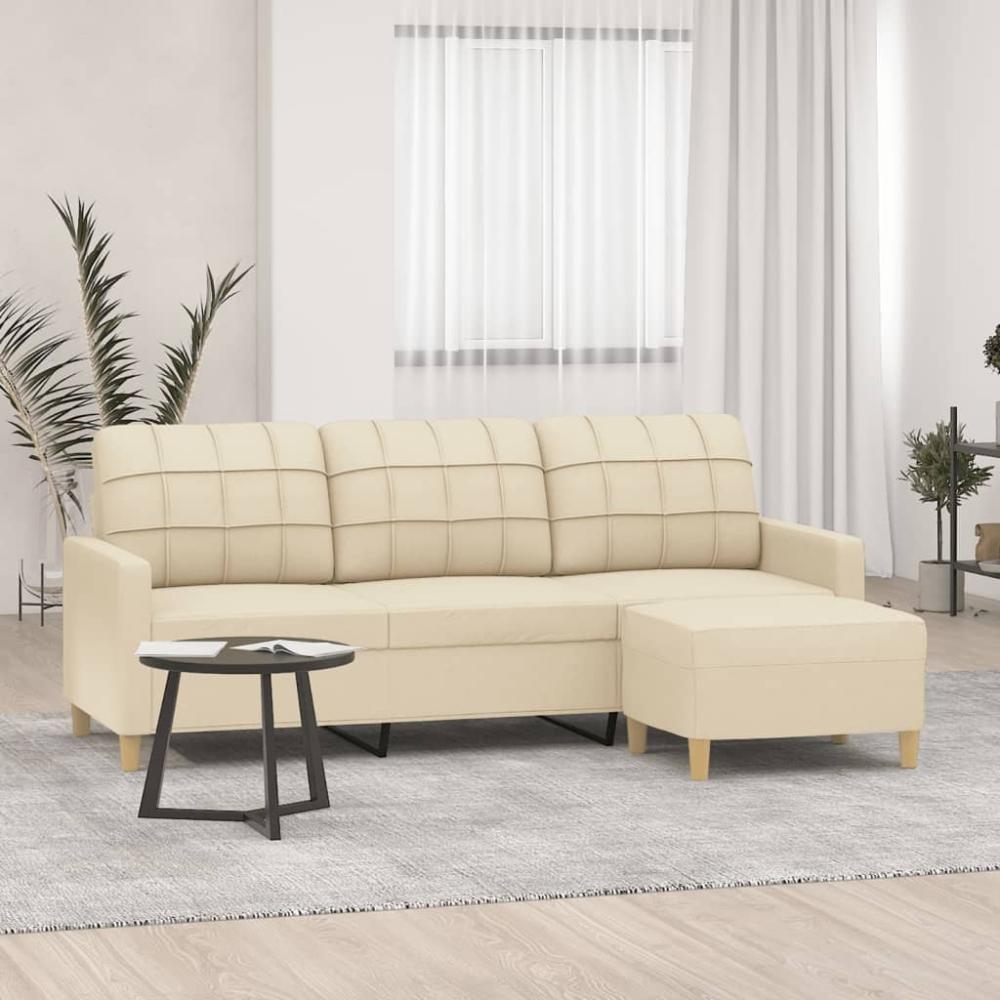 vidaXL 3-Sitzer-Sofa mit Hocker Creme 180 cm Stoff 3201003 Bild 1