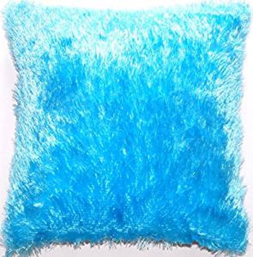 Blau Flauschiges Kissenbezug | Zierkissenbezug | Sofakissenbezug | Dekokissen | Flauschiges Zierkissen aus Indien - 40 cm x 40 cm Bild 1