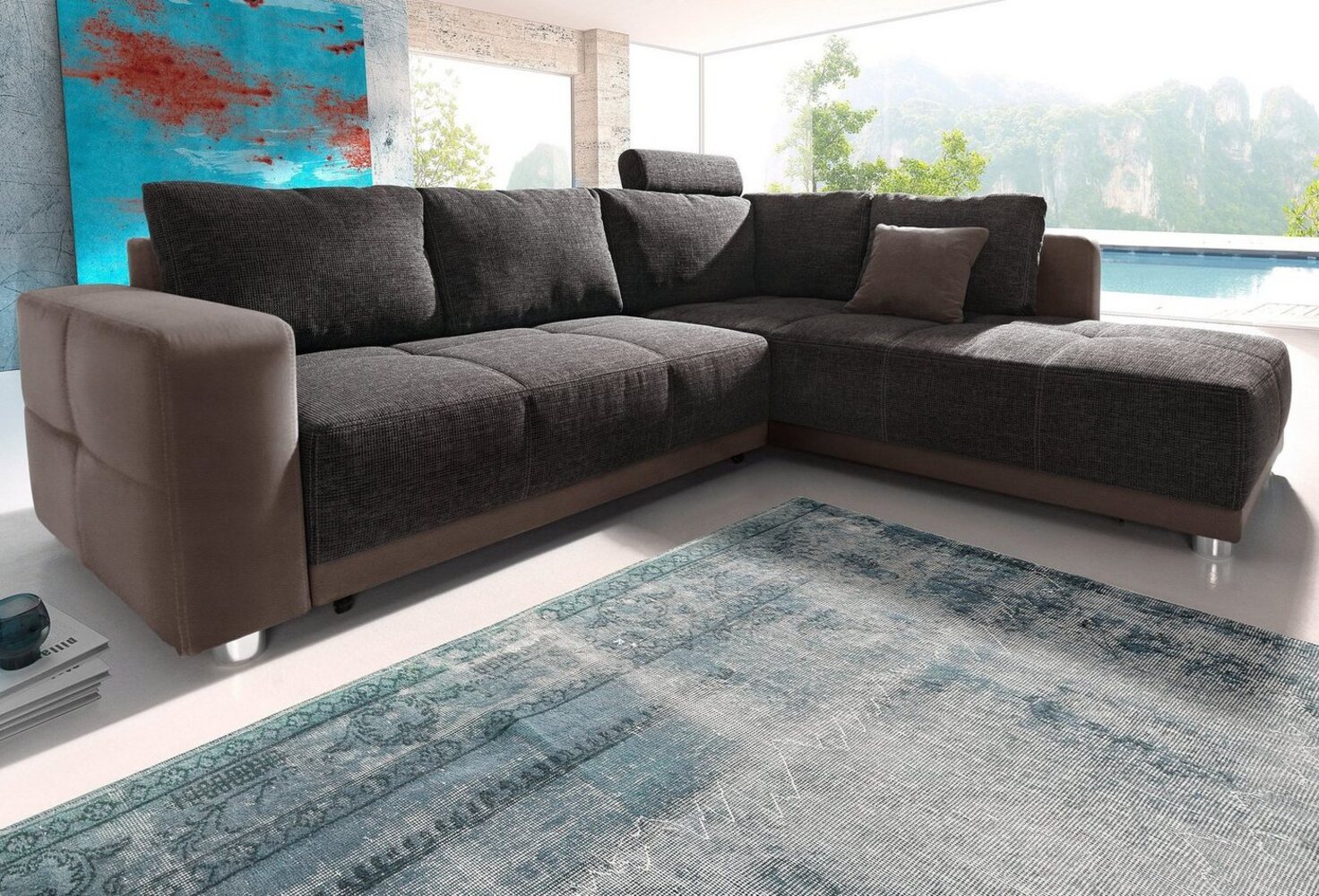 Jockenhöfer Gruppe Ecksofa Orlando L-Form, mit Bettfunktion, Bettkasten und Federkern, mit 1 oder 3 Kopfstützen Bild 1