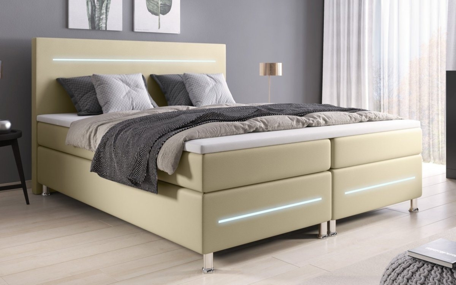 Luxusbetten24 Boxspringbett Sejour, mit LED-Beleuchtung Bild 1