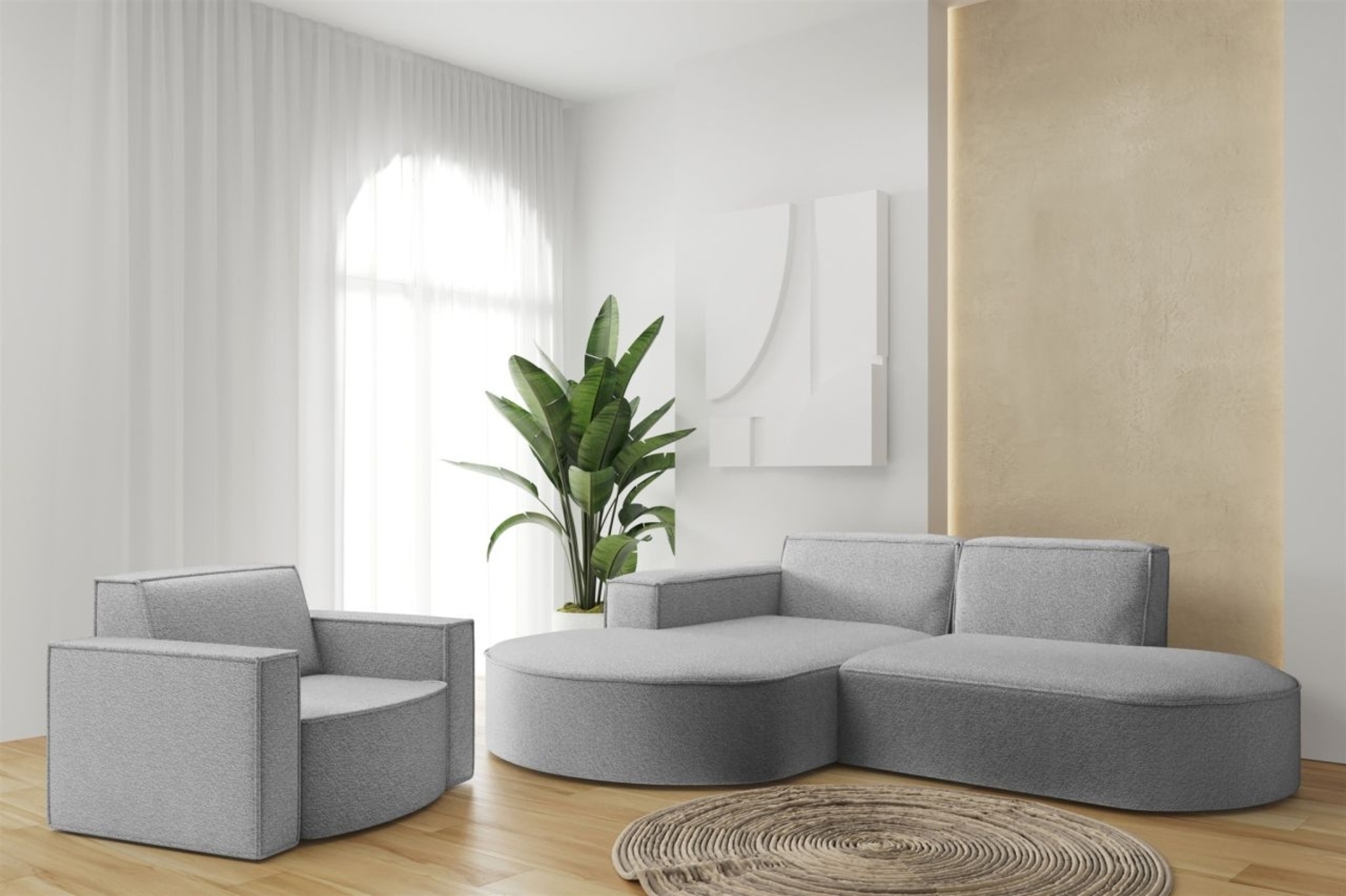 Sofa Set 2-teilig Sessel und Ecksofa PALMA XS Stoff Ascot Taupe Ottomane Links Bild 1