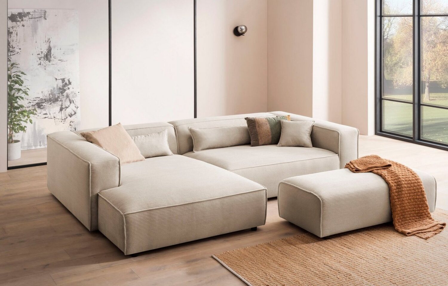 LeGer Home by Lena Gercke Polsterecke PIARA XXL, L-Form mit Schlaffunktion, Big-Sofa in Cord o. Leinenoptik, Hocker stellbar zum Schlafsofa (Krokodilverbinder), tiefe Sitzfläche Bild 1