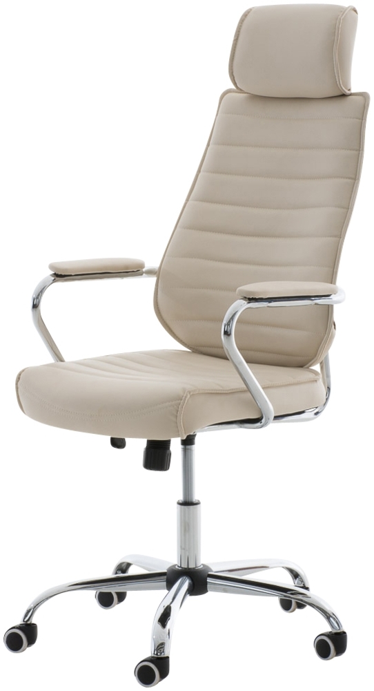 DELUKE® Bürostuhl Ergonomisch FUGOR Schreibtischstuhl mit Rollen Höhenverstellbarer Drehstuhl, Arbeitsstuhl mit Kopfstütze Chefsessel, Computerstuhl 125 kg Creme Bild 1