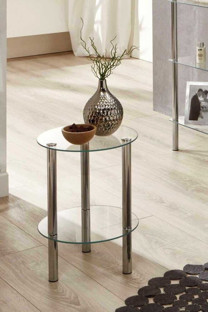 Beistelltisch mit Ablage, Glas/ Stahlrohr verchromt Bild 1