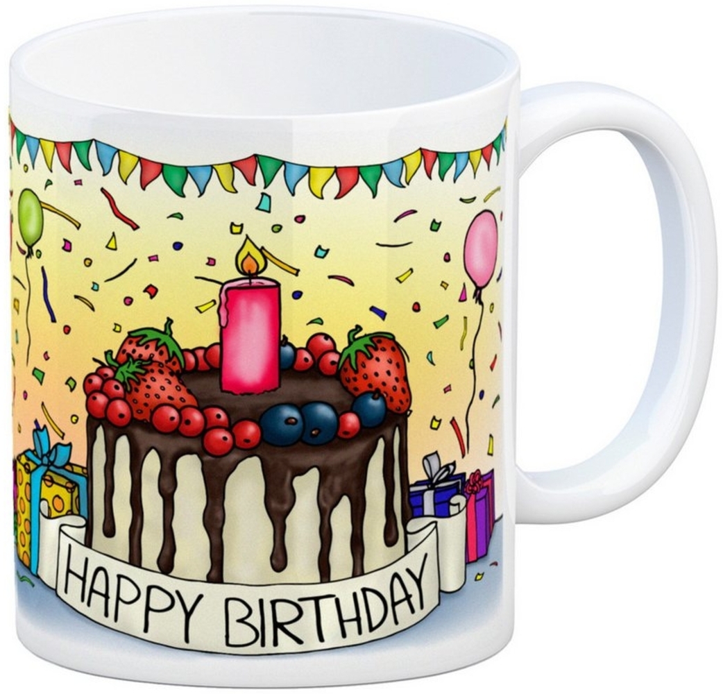 speecheese Tasse Kaffeebecher mit Geburtstagstorte Motiv und Spruch: Happy Birthday Bild 1