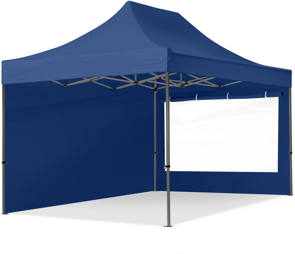 3x4,5m Faltpavillon, PREMIUM Stahl 40mm, Seitenteile mit Panoramafenstern, blau Bild 1