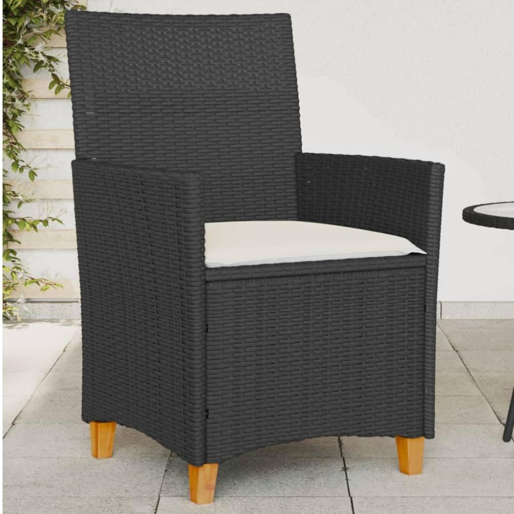 vidaXL Gartenstühle mit Kissen 2 Stk. Schwarz Poly Rattan Massivholz 368717 Bild 1