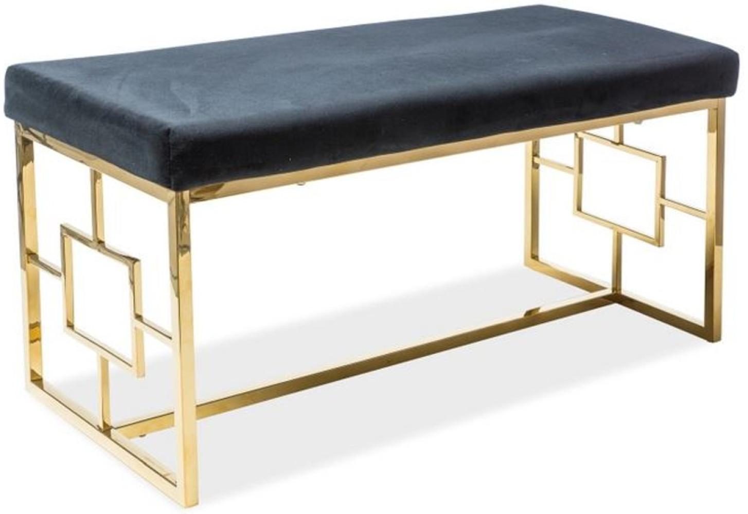 Casa Padrino Luxus Sitzbank Schwarz / Gold 100 x 46 x H. 48 cm - Gepolsterte Samt Bank mit Edelstahl Gestell Bild 1