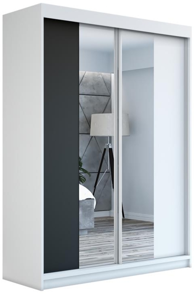 Schwebetürenschrank NEO 2-türig Schrank 160 cm (mit Spiegel) Farbe: Weiß , schwarz Bild 1