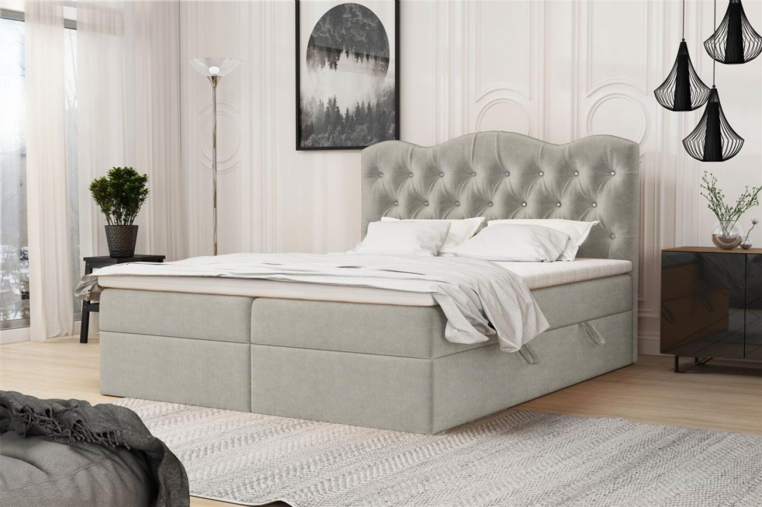 Boxspringbett Schlafzimmerbett LODOS 160x200cm Stoff Perfect Harmony Grau Bild 1