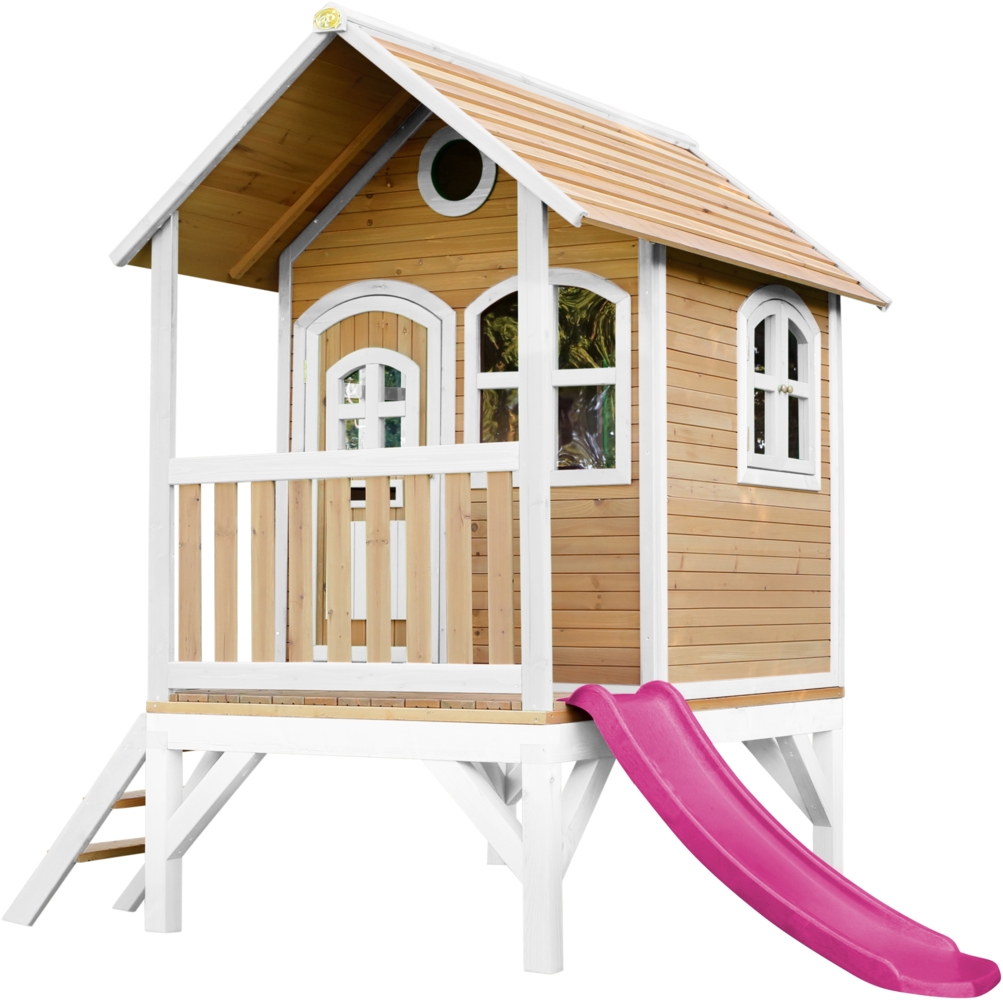 AXI Spielhaus Tom mit lila Rutsche Stelzenhaus in Braun & Weiß aus FSC Holz für Kinder | Braun, weiß, lila | Holz | 191 cm Bild 1