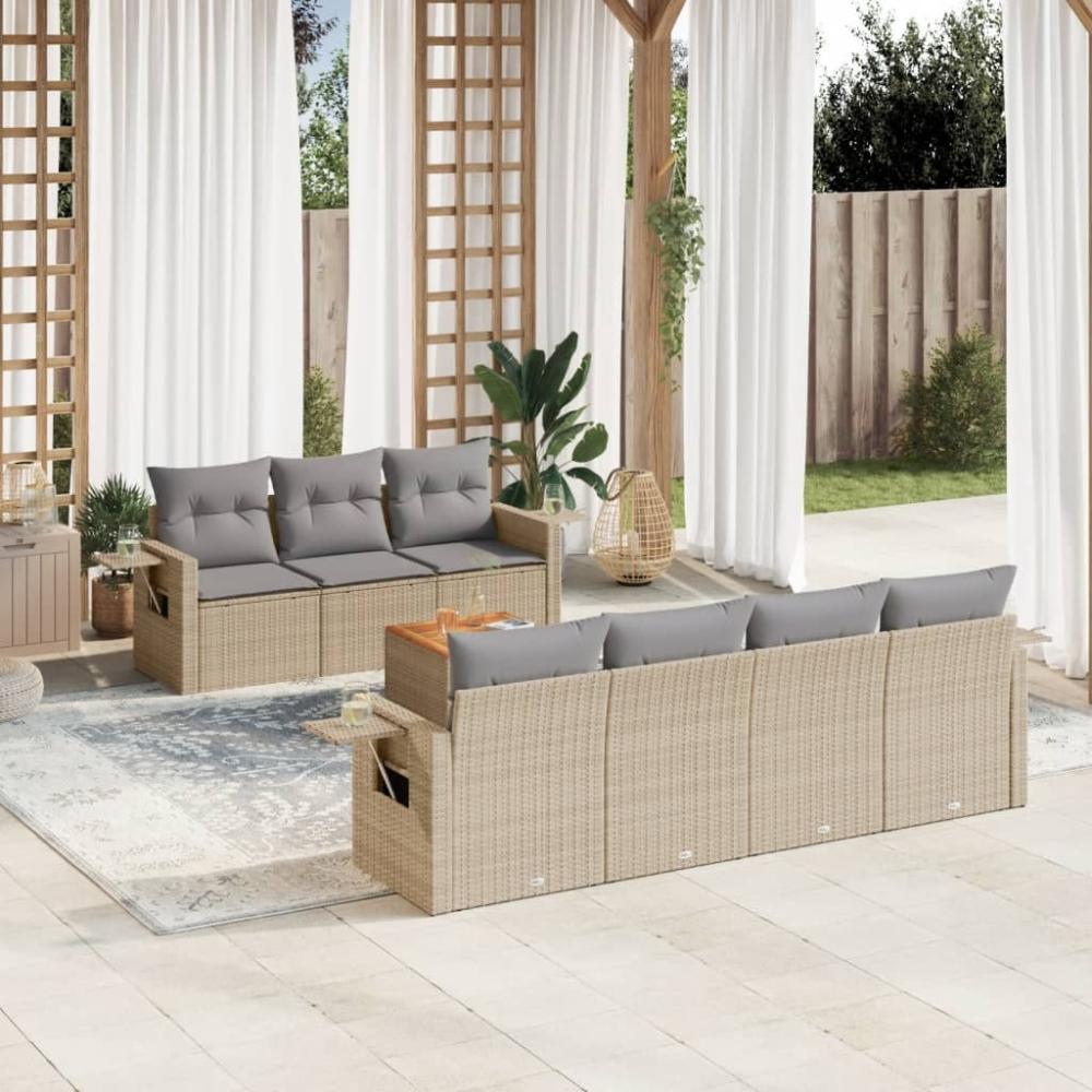 vidaXL 8-tlg. Garten-Sofagarnitur mit Kissen Beige Poly Rattan 3224470 Bild 1