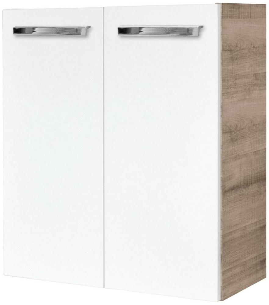 Fackelmann SBC A-VERO Waschbeckenunterschrank 55 cm, Braun hell/Weiß, 2 Türen Bild 1