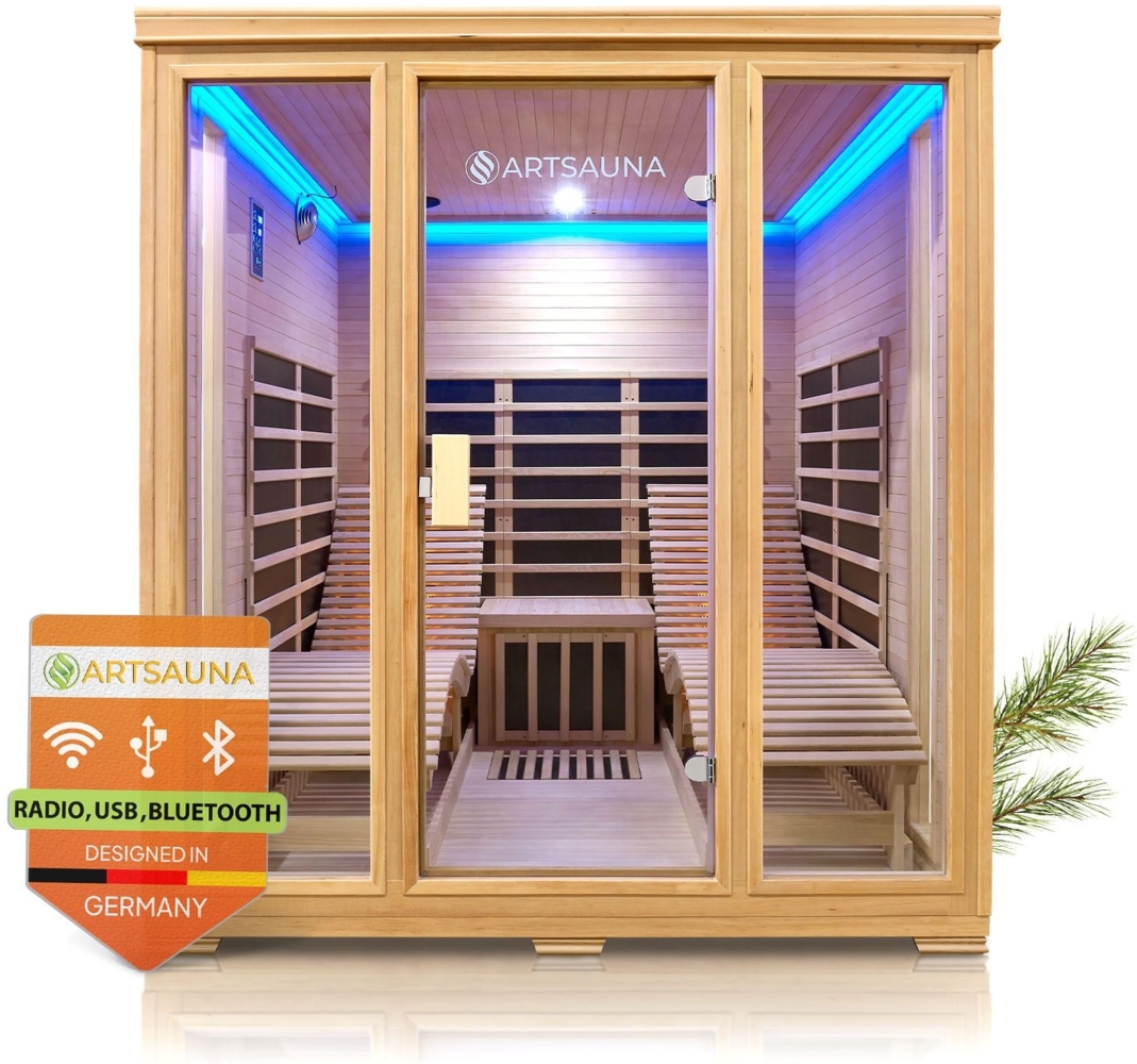 Artsauna Infrarotkabine Billund – Dual-Heizsystem Infrarotsauna - 2 Personen – LED-Farblicht, digitaler Steuerung – Hemlock-Holz Bild 1