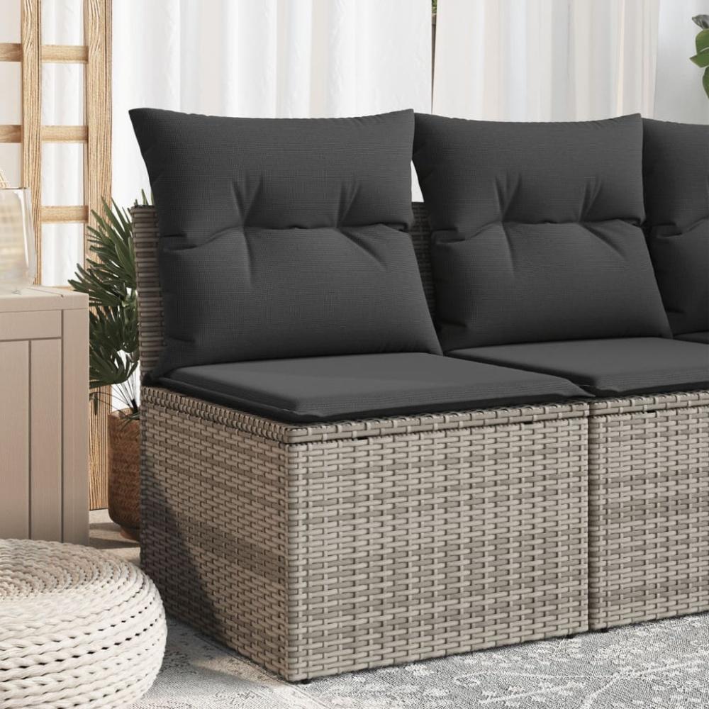 vidaXL Gartensofa ohne Armlehnen mit Kissen Grau Poly Rattan 366112 Bild 1