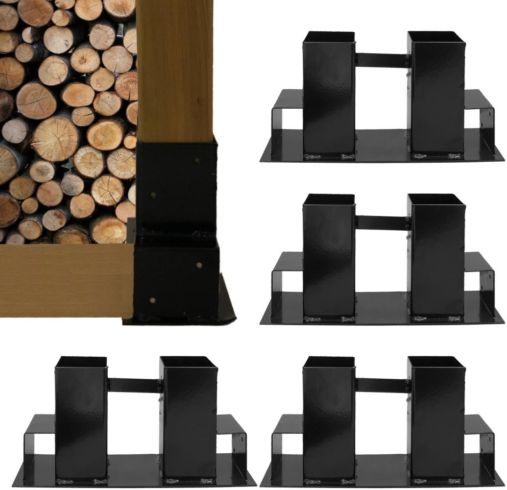 Holzstapelhilfe 4er Set Halterung 34 x 10 cm lackierter Stahl schwarz Holzstapelhalter Bild 1