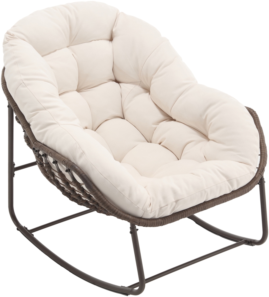 LVHOM Schaukelstuhl mit gepolstertem Kissen, Rattanstuhl mit Stahlrahmen, Lounge Sessel, Schaukelsessel, 1 St, für Balkon/Garten/Wohnzimmer/Schlafzimmer Bild 1