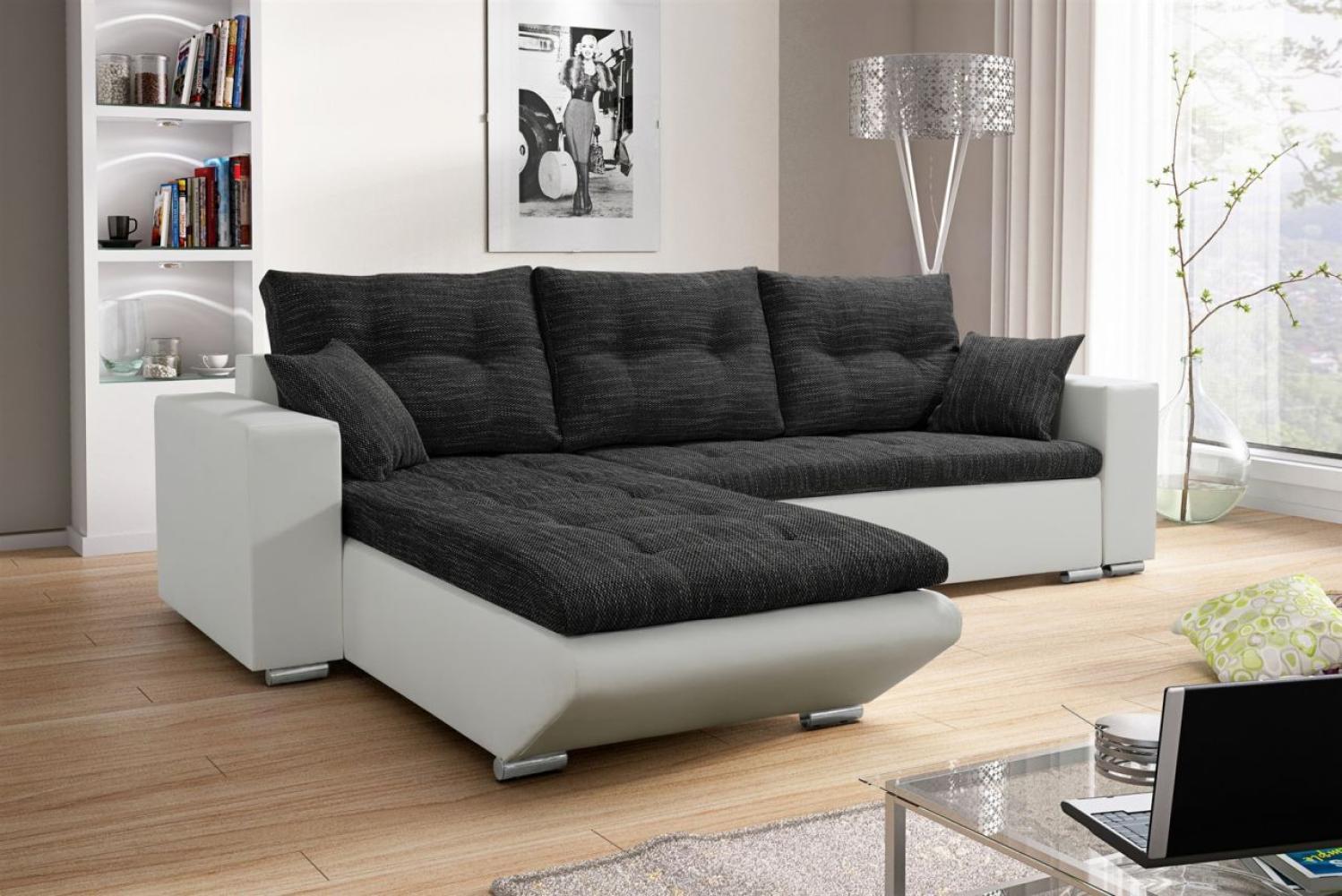 Ecksofa Sofa NINO mit Schlaffunktion Weiss-Schwarz Ottomane Links Bild 1