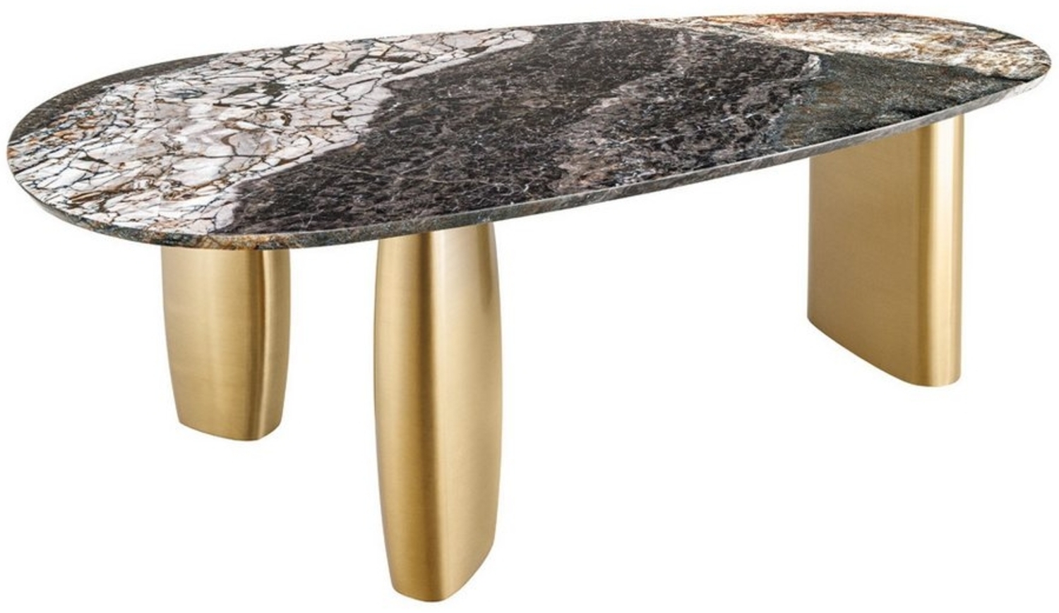 riess-ambiente Esstisch ORGANIC 200cm Marmor weiß, grau, braun – Naturstein-Design, elliptisch (Einzelartikel, 1-St), brushed gold Metall-Gestell, moderner Stil, Platz für 8 Personen Bild 1