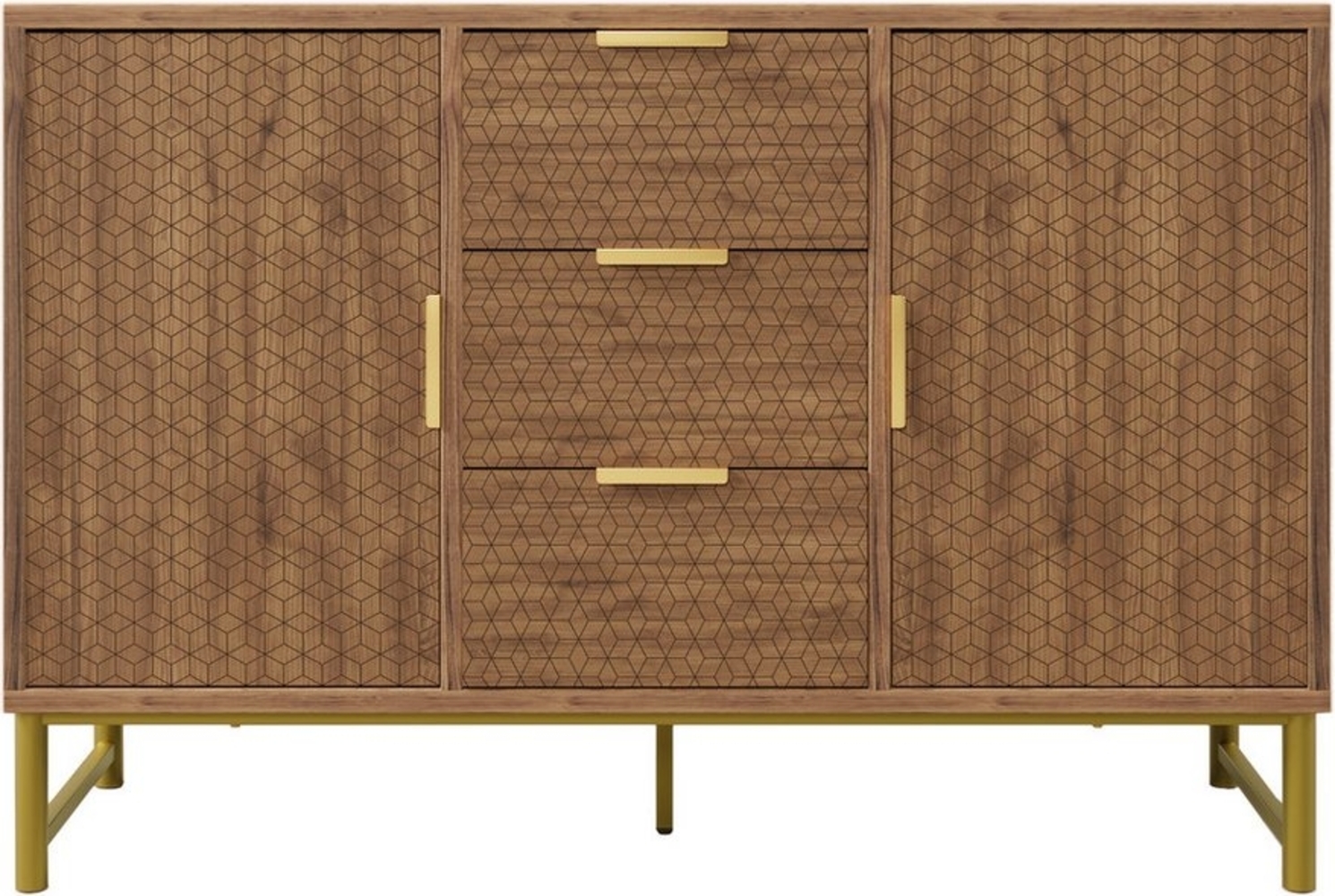 OKWISH Sideboard mit höhenverstellbaren Metallfüßen (Kommode, Schubkastenkommode, 1 St, 3 Schubladen und 2 Türen), mit stilvollem Reliefdesign,Holzmaserung,17cm Bodenfreiheit Bild 1