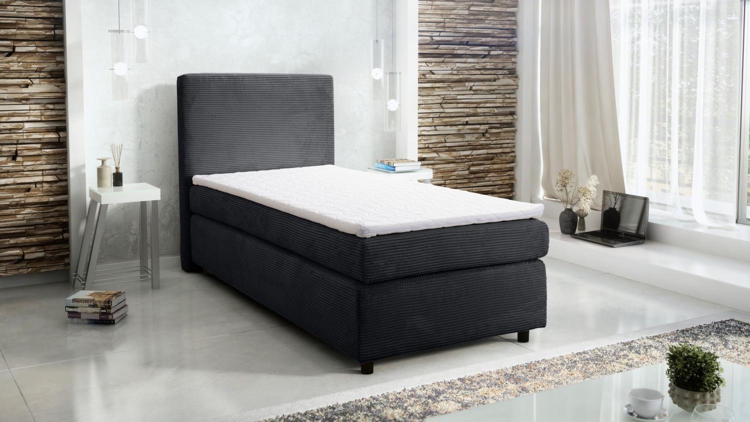 Boxspringbett Hotelbett 90x200 Bonellfederkern Bett Topper Paxos Cordstoff Grau Bild 1