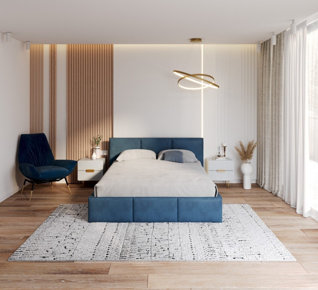 FDM Polsterbett Bettrahmen Bettgestell - MADE IN EU - mit hochwertigem Velours Bezug (verfügbar 90x200 120x200 140x200 160x200 180x200cm, Bettrahmen, Bett, Optional mit Matratze bestellbar, mit großen gepolsterten Kopfteil, mit Bettkasten zum aufklappe... Bild 1