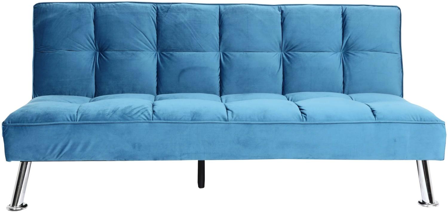 Sofa HWC-K21, Klappsofa Couch Schlafsofa, Nosagfederung Schlaffunktion Liegefläche 181x107cm ~ Samt, blau Bild 1