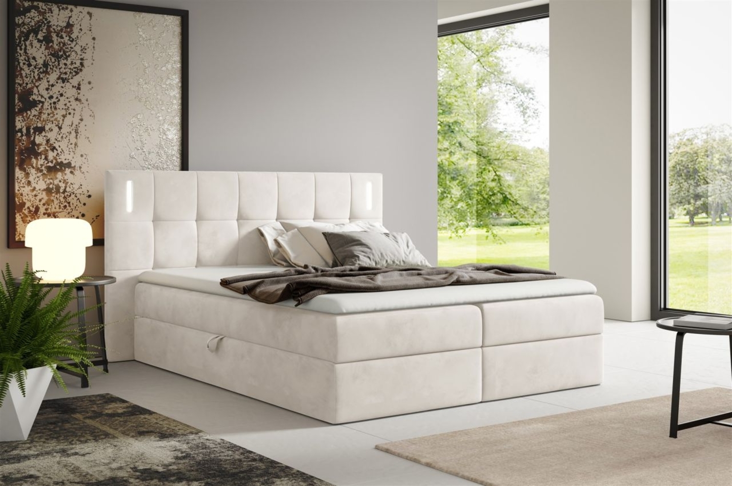 Boxspringbett Schlafzimmerbett MARTIM 160x200cm in Stoff Fresh Altweiß Bild 1