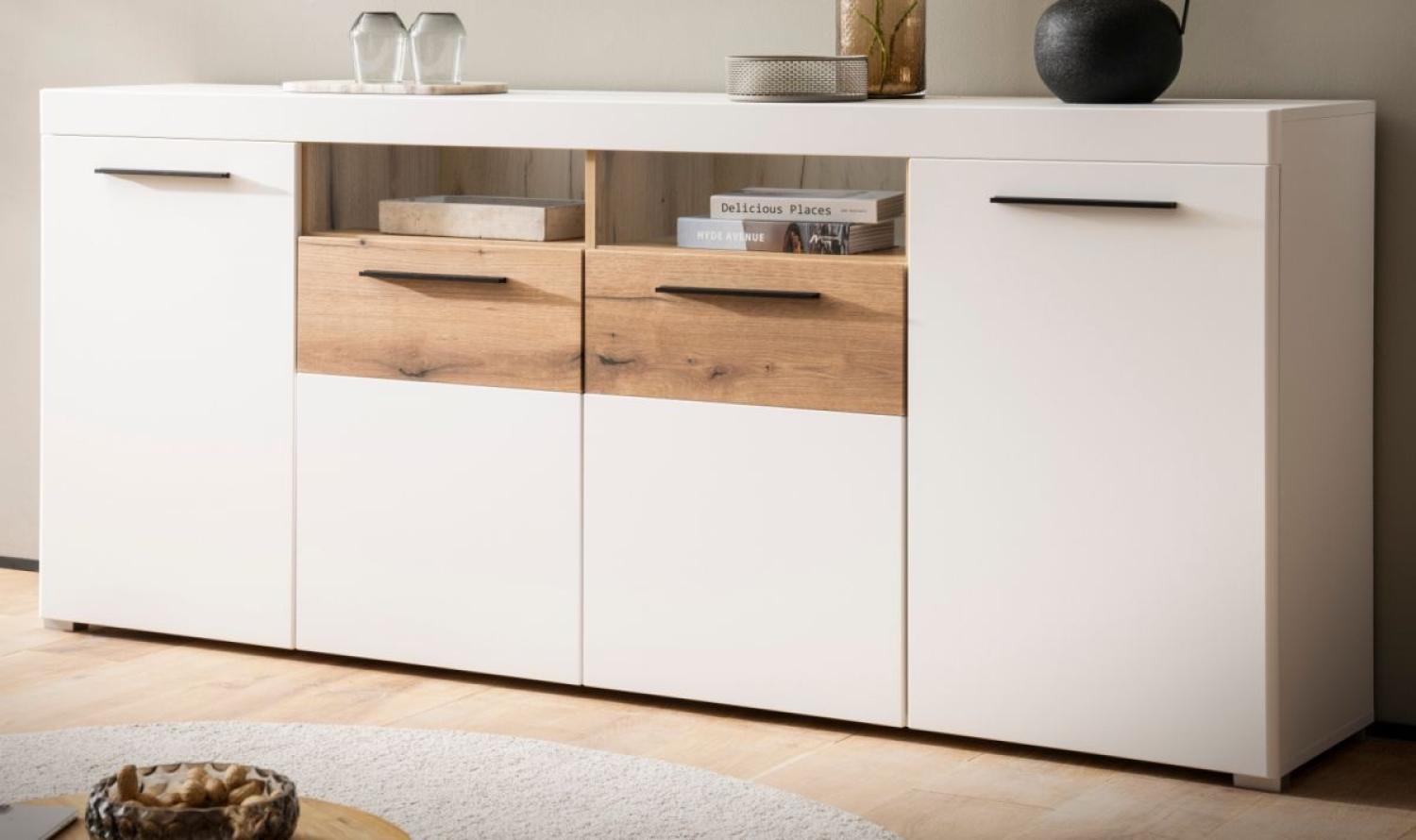 Sideboard Lavell in weiß matt und Eiche 205 cm Bild 1