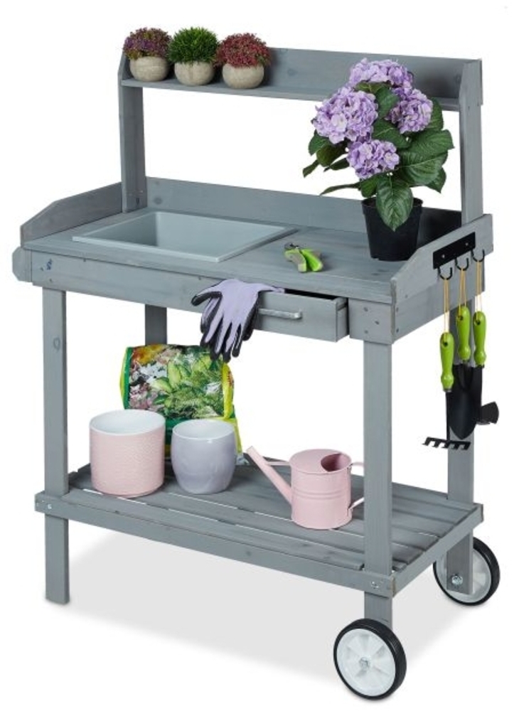 Grauer Pflanztisch mit Rollen 10033852 Bild 1