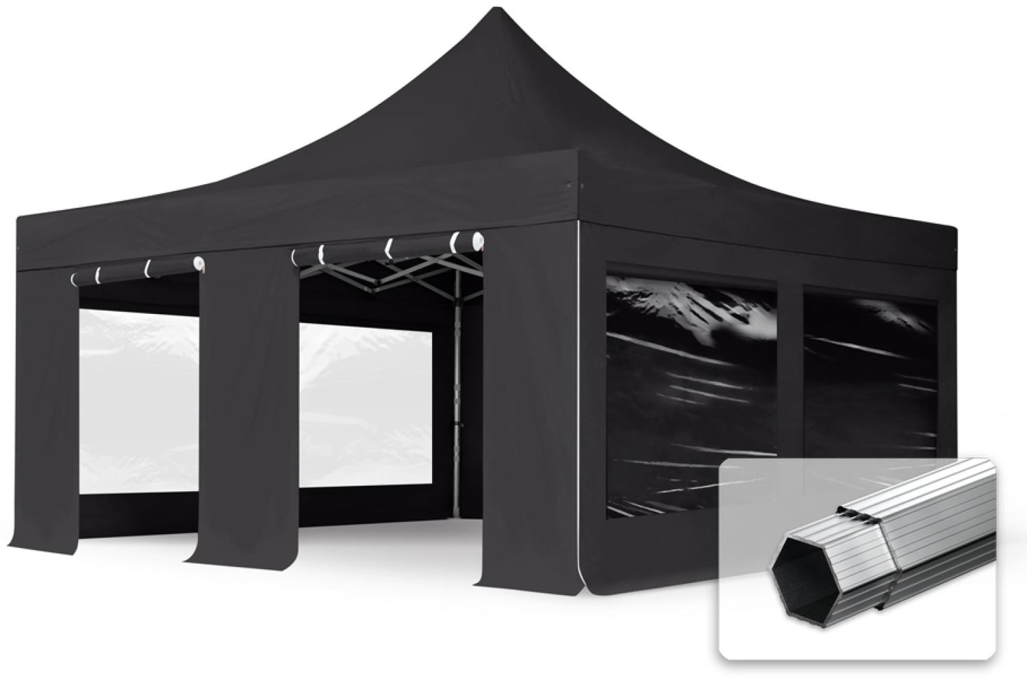 5x5 m Faltpavillon, PROFESSIONAL Alu 50mm, feuersicher, Seitenteile mit Panoramafenstern, schwarz Bild 1