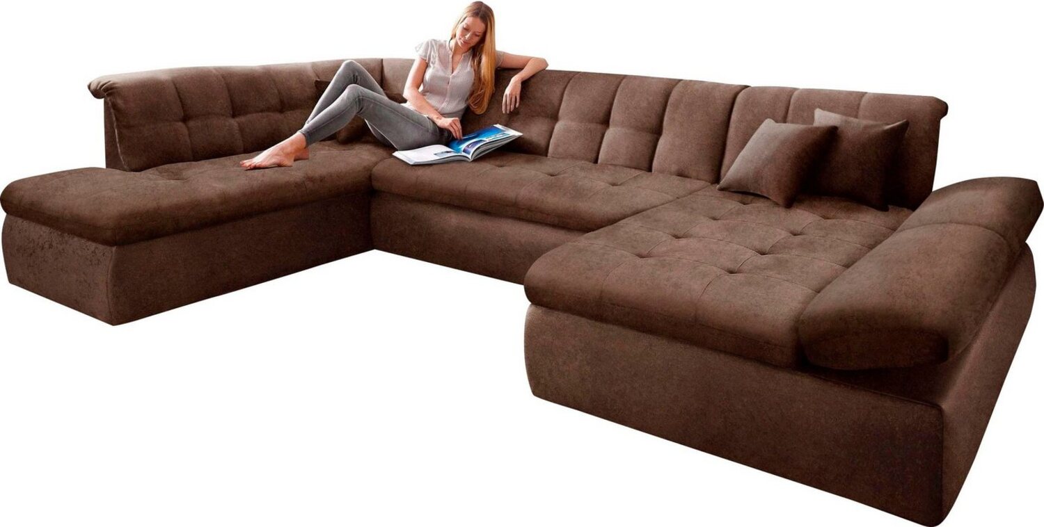 DOMO collection Wohnlandschaft NMoric im XXL-Format, B/T/H: 353/216/80 cm, incl. Zierkissen U-Form, wahlweise mit Bettfunktion und Armlehnenverstellung Bild 1