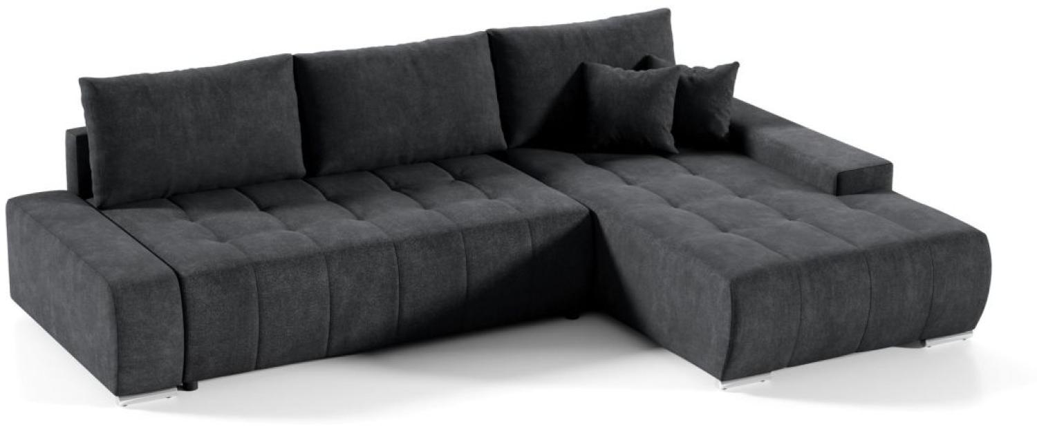 Ecksofa Sofa mit Schlaffunktion VOGAR Stoff Aston Schwarz Ottomane Rechts Bild 1