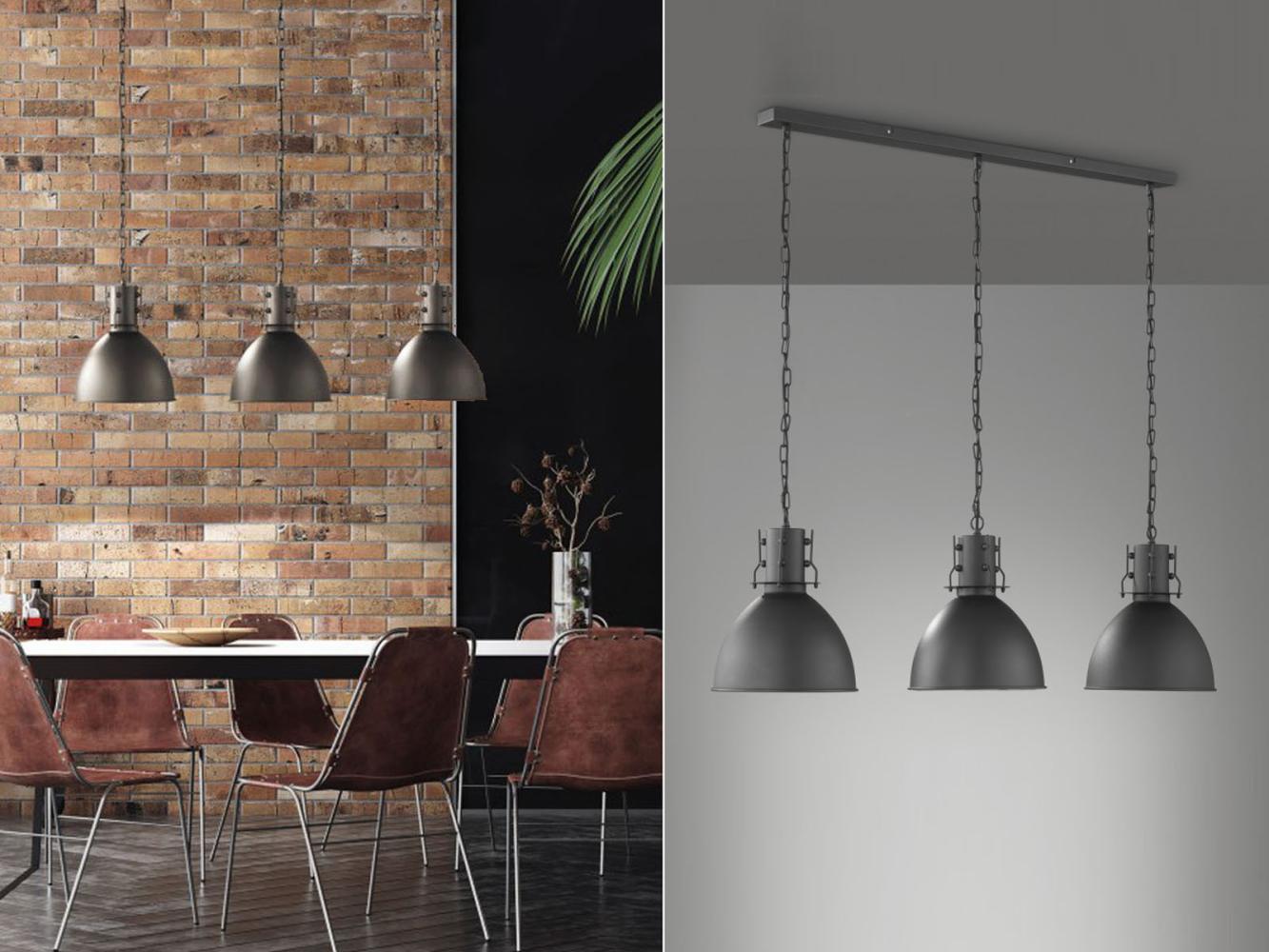 FISCHER & HONSEL LED Pendelleuchte, dimmbar, LED wechselbar, Warmweiß, dreiflammig hängend Lampenschirme Schwarz / Silber Industrial Design Bild 1