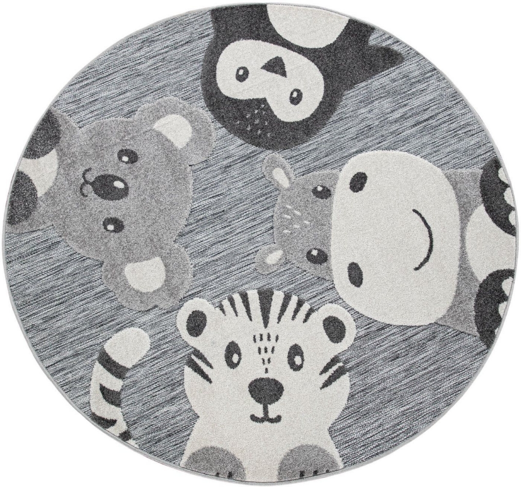 Paco Home Kinderteppich Tweet 461, rund, Höhe: 12 mm, Flachgewebe mit Hoch-Tief-Effekt, Motiv Tiere, Outdoor geeignet Bild 1