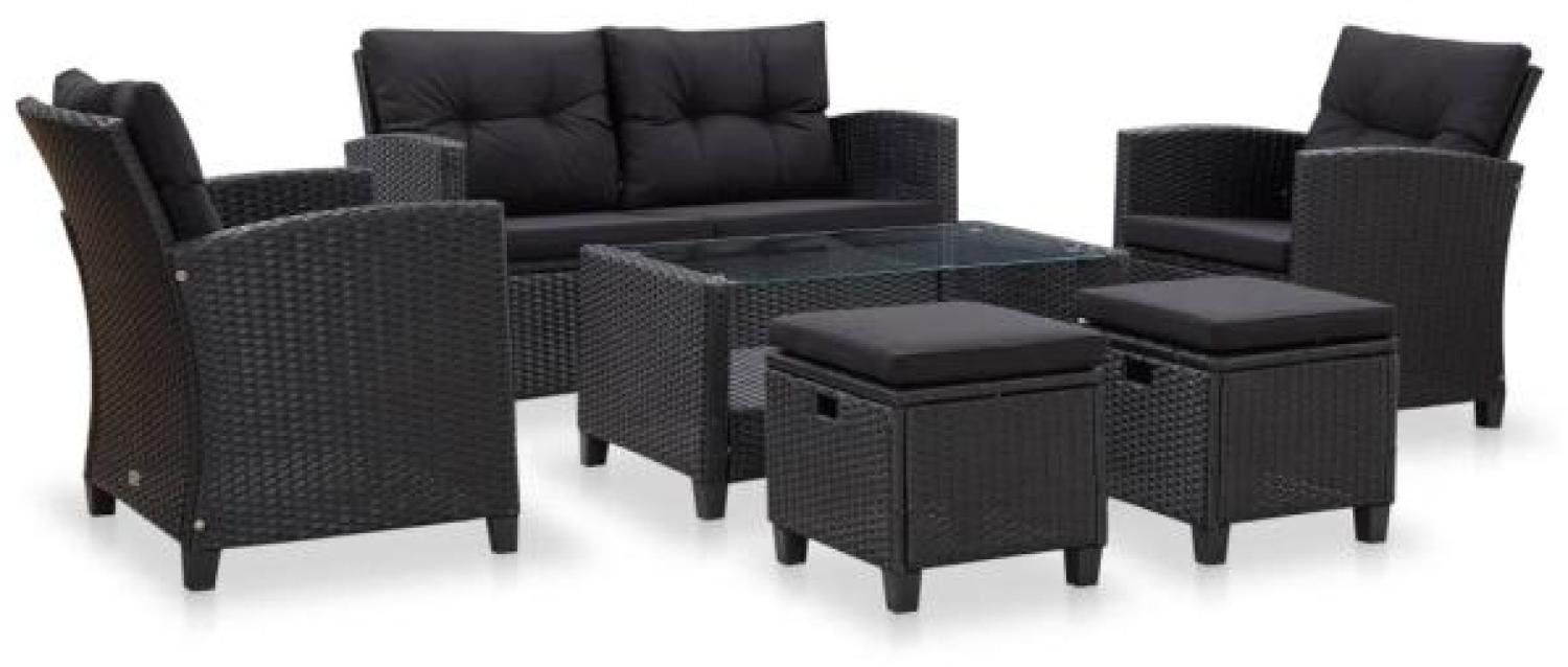 vidaXL 6-tlg. Garten-Sofagarnitur mit Auflagen Poly Rattan Schwarz 46151 Bild 1