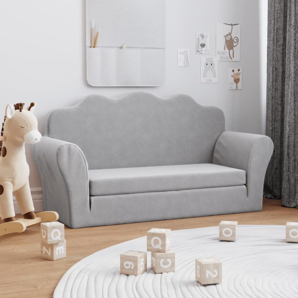 vidaXL Kinder-Schlafsofa 2-Sitzer Hellgrau Weicher Plüsch 357059 Bild 1